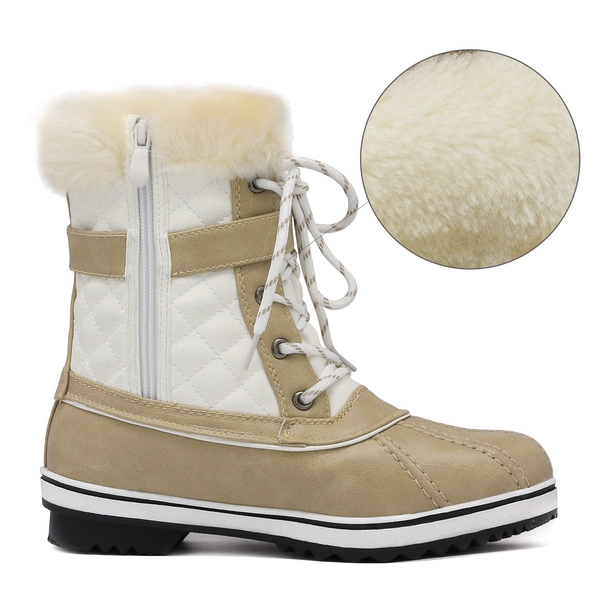 Mid Calf Faux Snow Boots - BEIGE WHITE - 3